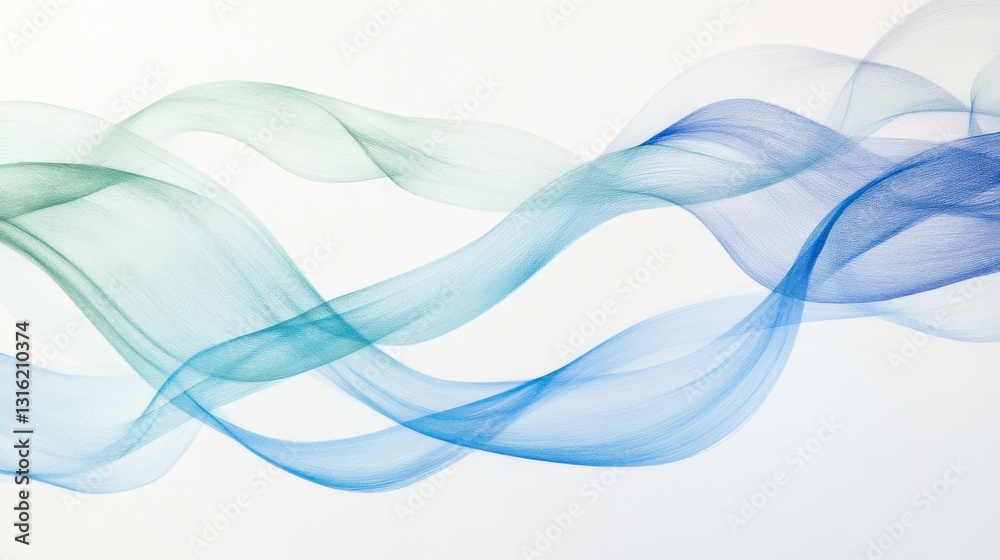Poster delicate flowing ribbons of pencil strokes create an elegant composition in soft shades of blue and 