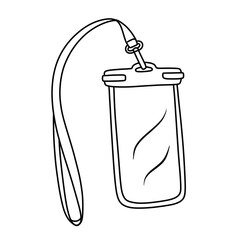 Waterproof smartphone case for taking pictures underwater. Thin line illustration.