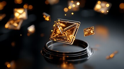 Golden Email Icons in 3D Render: A Digital Artwork AI Generated
