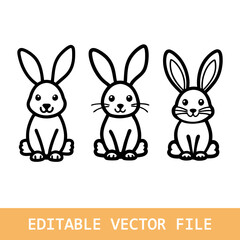 Bunny easter outline clipart set. 