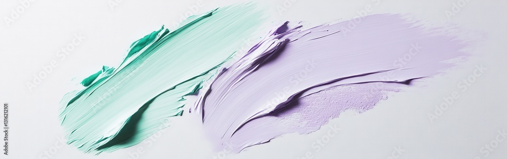 Poster soft abstract composition featuring pastel green and lavender strokes blending elegantly on a white 