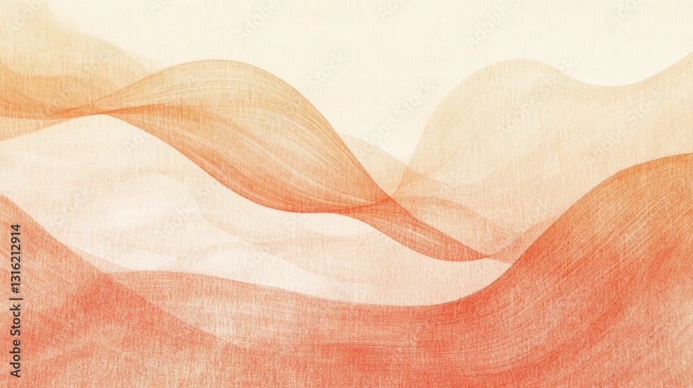 Poster elegant curves of abstract pencil strokes flowing in a warm gradient from soft peach to gentle cream