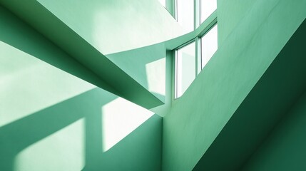 Obraz premium Abstract green interior architecture with sunlight and shadows.