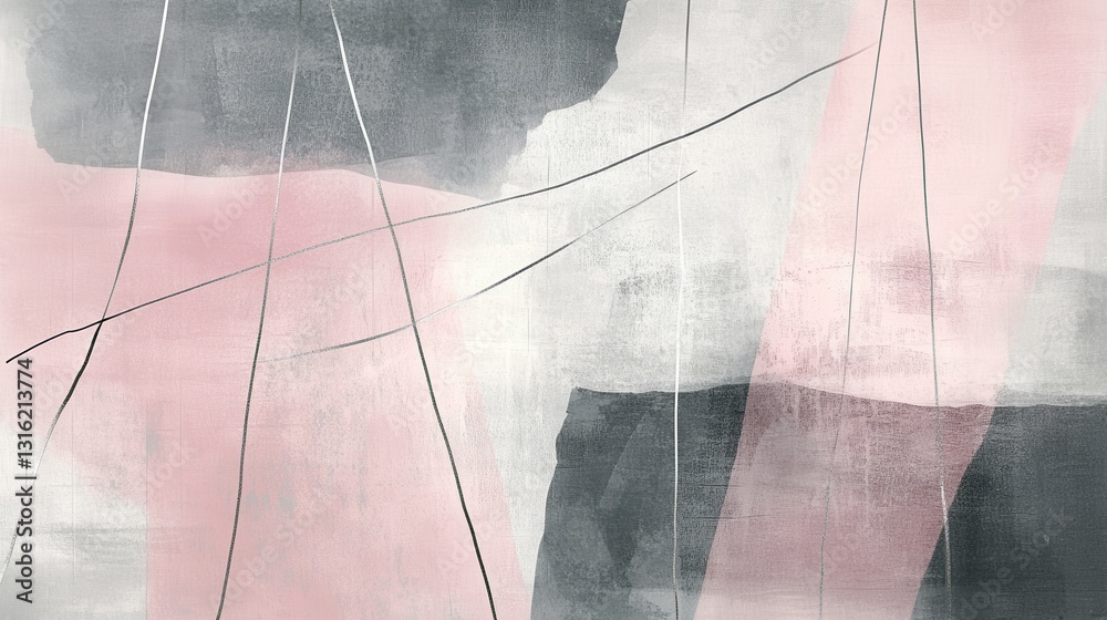 Poster muted gray and pink abstract composition showcasing pencil strokes and textured layers in a contempo