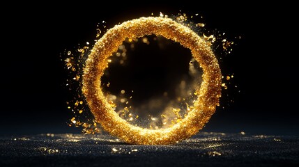 Golden Ring of Light: A 3D Rendered Abstract Artwork AI Generated