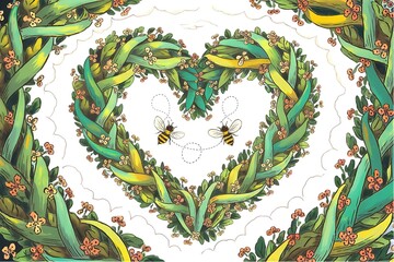 Bee Flower Hearts Background Bee 