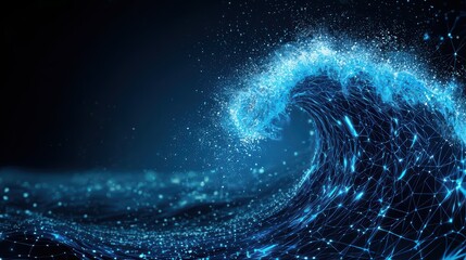 Digital Tsunami Wave Representation Illustrating Cyber Attack Concepts and Modern Technology Impact