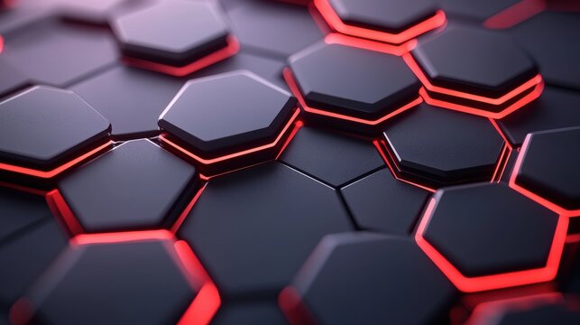 knowledge expansion cognition strategy concept. Abstract hexagonal pattern with glowing red edges on a dark surface.