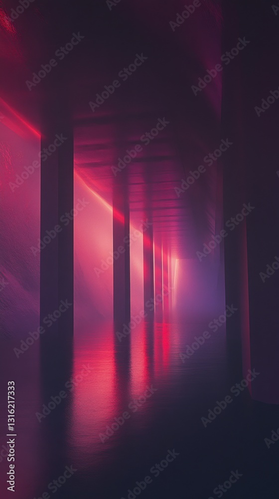 Poster Surreal atmosphere with gradient lighting creating dreamy reflections along shadowed pillars