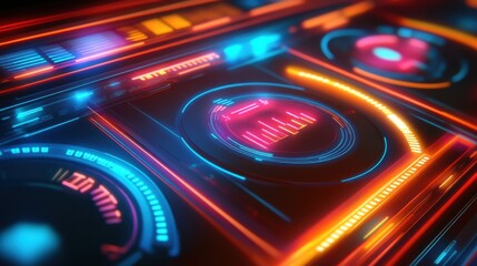Futuristic Dashboard Interface with Vibrant Neon Colors and Graphics