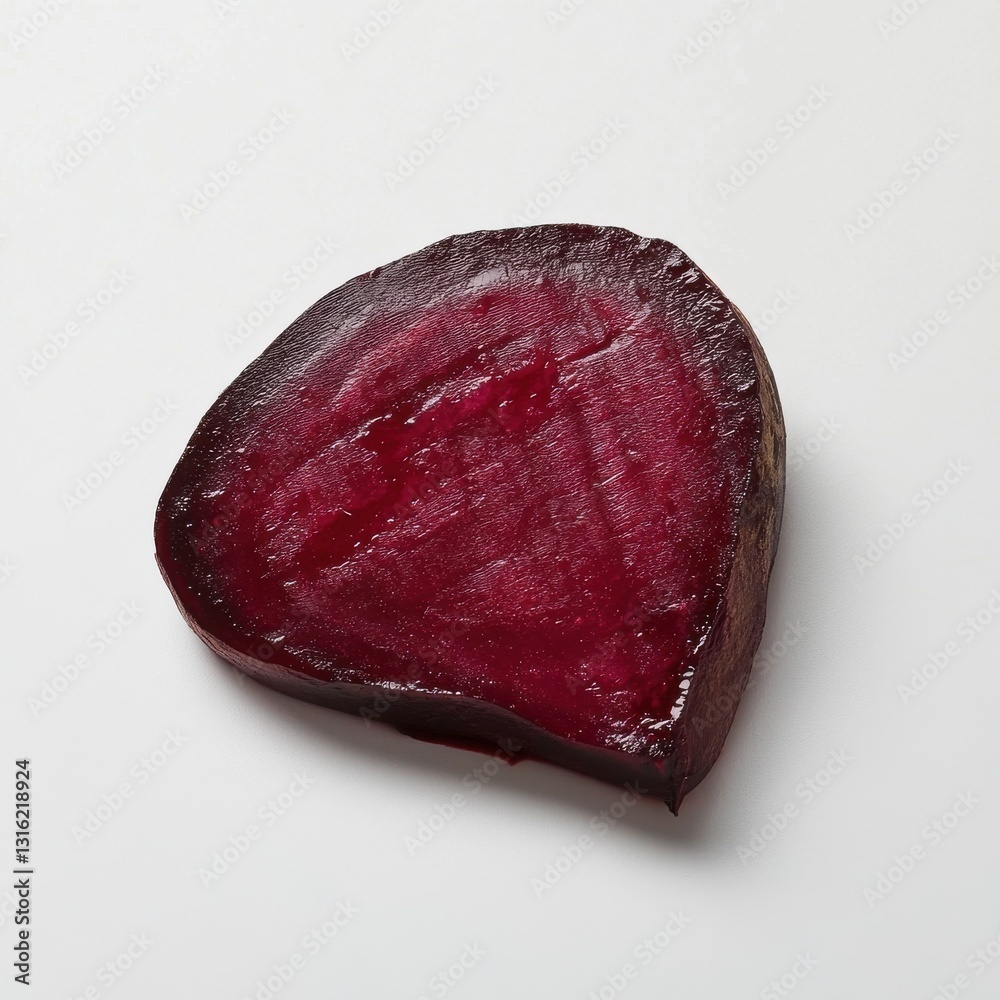 Poster Sliced roasted beet showcasing deep red color with glossy surface and natural texture on a clean background