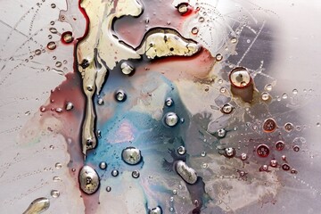 Abstract Fluid Art with Water Droplets and Colorful Textures