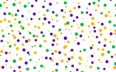 Modern confetti isolated on a white background, featuring colorful circles and dots in purple and green, perfect for Mardi Gras Carnival celebrations as a backdrop, border, or decoration for digital