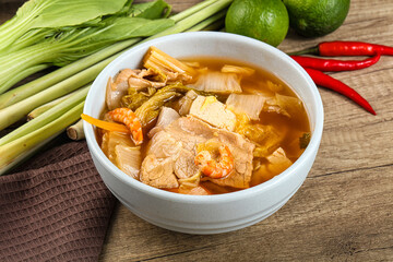 Korean kimchi soup with seafood