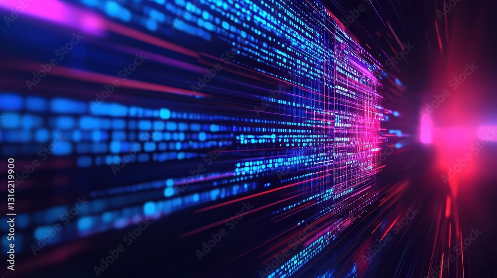 Poster dynamic visual representation of quantum computing with cyber attack and glitching effects