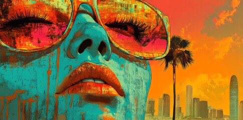 A middle-aged man with a cheerful demeanor and gray hair, donning sunglasses, a yellow hat, and green Mardi Gras beads, cradles his young son amidst a vibrant parade crowd, creating a heartwarming