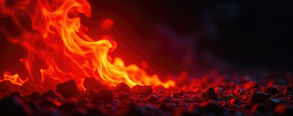 Fototapeta premium Sfondo nero con fiamma ardente di fuoco rosso che sfrutta la luce, blaze, heat, fire