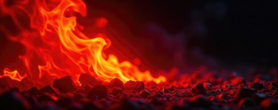Sfondo nero con fiamma ardente di fuoco rosso che sfrutta la luce, blaze, heat, fire