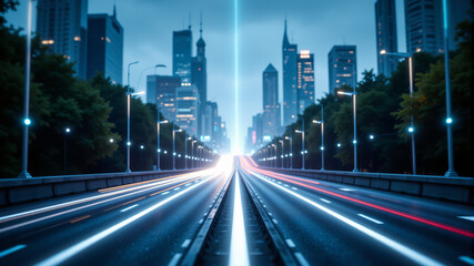 Fototapeta premium Urban Nightscape with Light Trails
