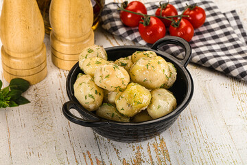 Young boiled mini potato with dill