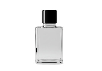 Isolated Clear Glass Perfume Bottle with Black Cap