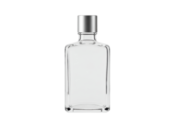 Isolated Clear Glass Bottle with Silver Cap for Liquid