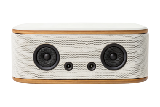 White wooden speaker with two drivers isolated with transparent background
