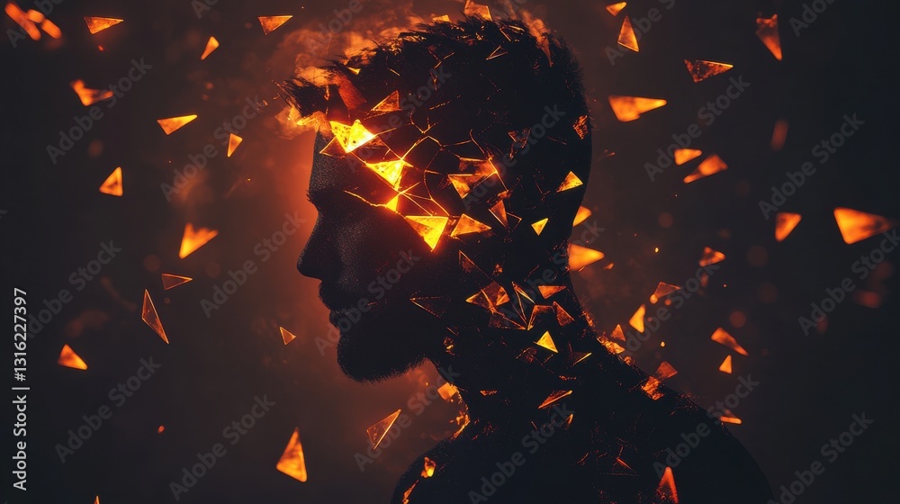 Aufkleber man radiating with glowing fragments surrounded by an ethereal atmosphere during a creative concept 