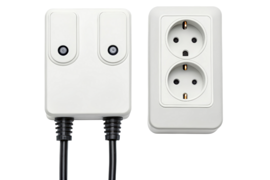 White electrical outlet and switch isolated with transparent background