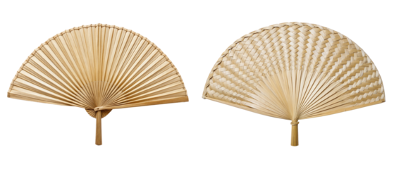 Pair of handwoven bamboo fans isolated with transparent background