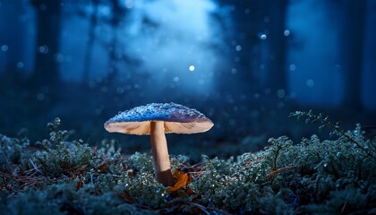 Fototapeta premium Glowing Mushroom in a Misty Forest