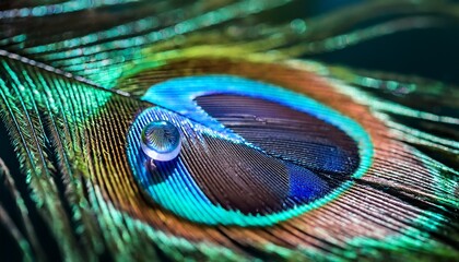 Fototapeta premium A Pearl of Water on a Peacock Feather