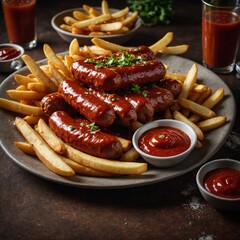 grilled sausages with french fries