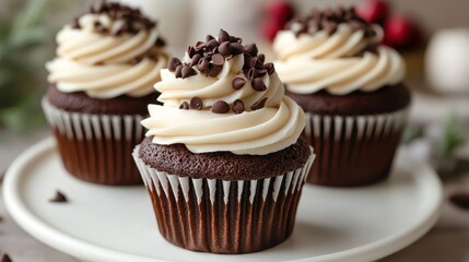 A symphony of chocolate and vanilla, each cupcake adorned with a luscious chocolate ganache, inviting a taste of heaven with every bite.