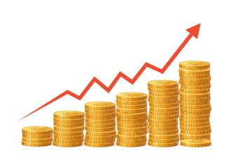 Isolated Rising Stacks of Coins with Upward Arrow