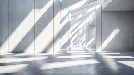 Obraz premium Sunlit minimalist concrete hallway with long shadows.