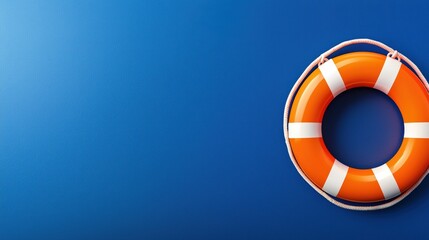 A bright orange life preserver rests against a smooth blue background, symbolizing safety and rescue in water-related activities.