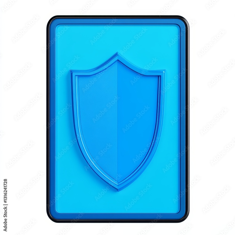 Poster a white background features an isolated icon representing a mobile device protection shield for secu