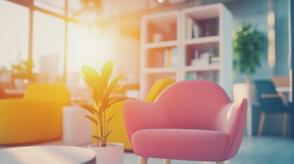 Cozy Modern Interior with Pink Armchair and Bright Sunlight