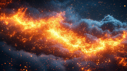 Erupting cosmic flames outer space digital art nebula abstract futuristic concept