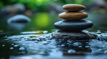 Stickers Ziekenhuis Balancing serenity stacked stones in tranquil water nature setting peaceful reflection close-up view  © Patipon