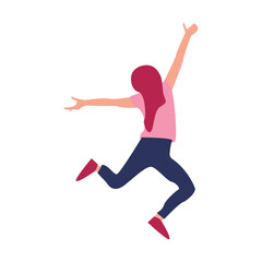 Woman jumping, celebrating, white background, joy