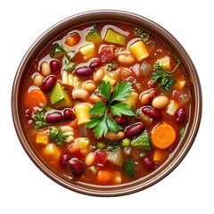 A Bowl of Italian Minestrone Hearty Vegetable Soup Isolated on Transparent Background