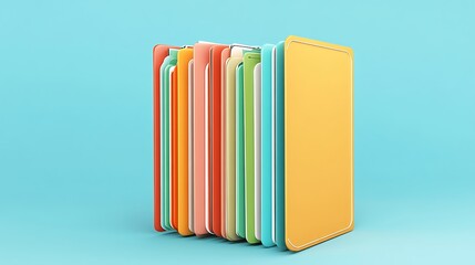Colorful Stack of Cutting Boards: A 3D Render on a Light Blue Background AI Generated