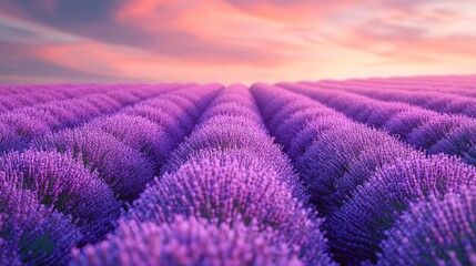 Obraz premium A vast field of lavender blossoms extends towards the horizon