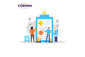 Virus data review Doctors analyzing report, office background