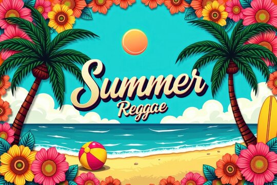 Colorful reggae album cover with beach