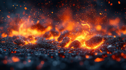 Volcanic eruption lava flow fiery landscape nature scene dramatic environment close-up view earth science