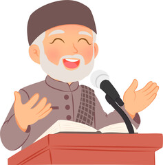Elderly islamic preacher giving a speech illustration