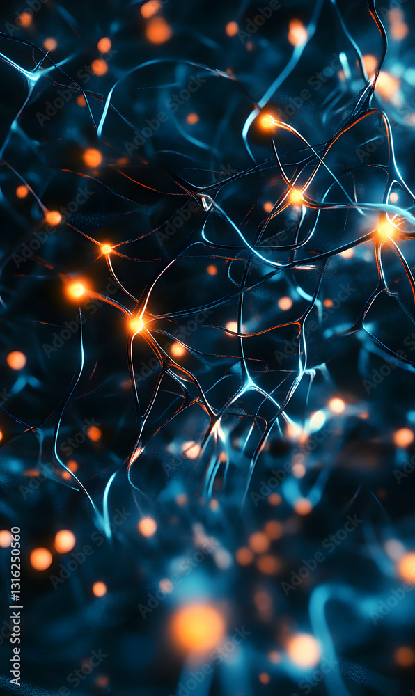 Poster abstract neural network connection concept with glowing nodes and interconnected pathways